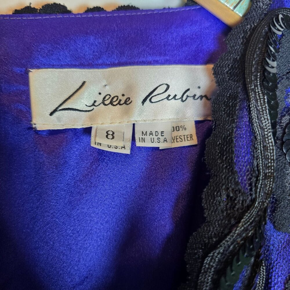 Vintage 1990s Lillie Rubin Royal Blue Sequin Lace Satin Pleat Evening Gown, 8 - Picture 12 of 13
